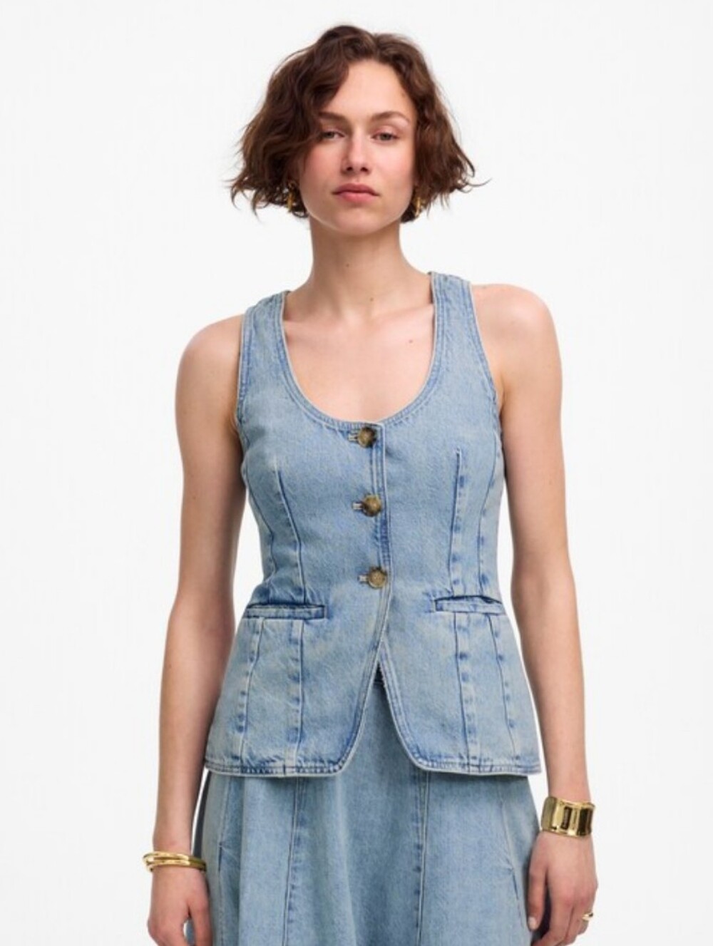 Madewell Denim Scoopneck Cutaway Vest in Edmonson Wash NV585 Size 2